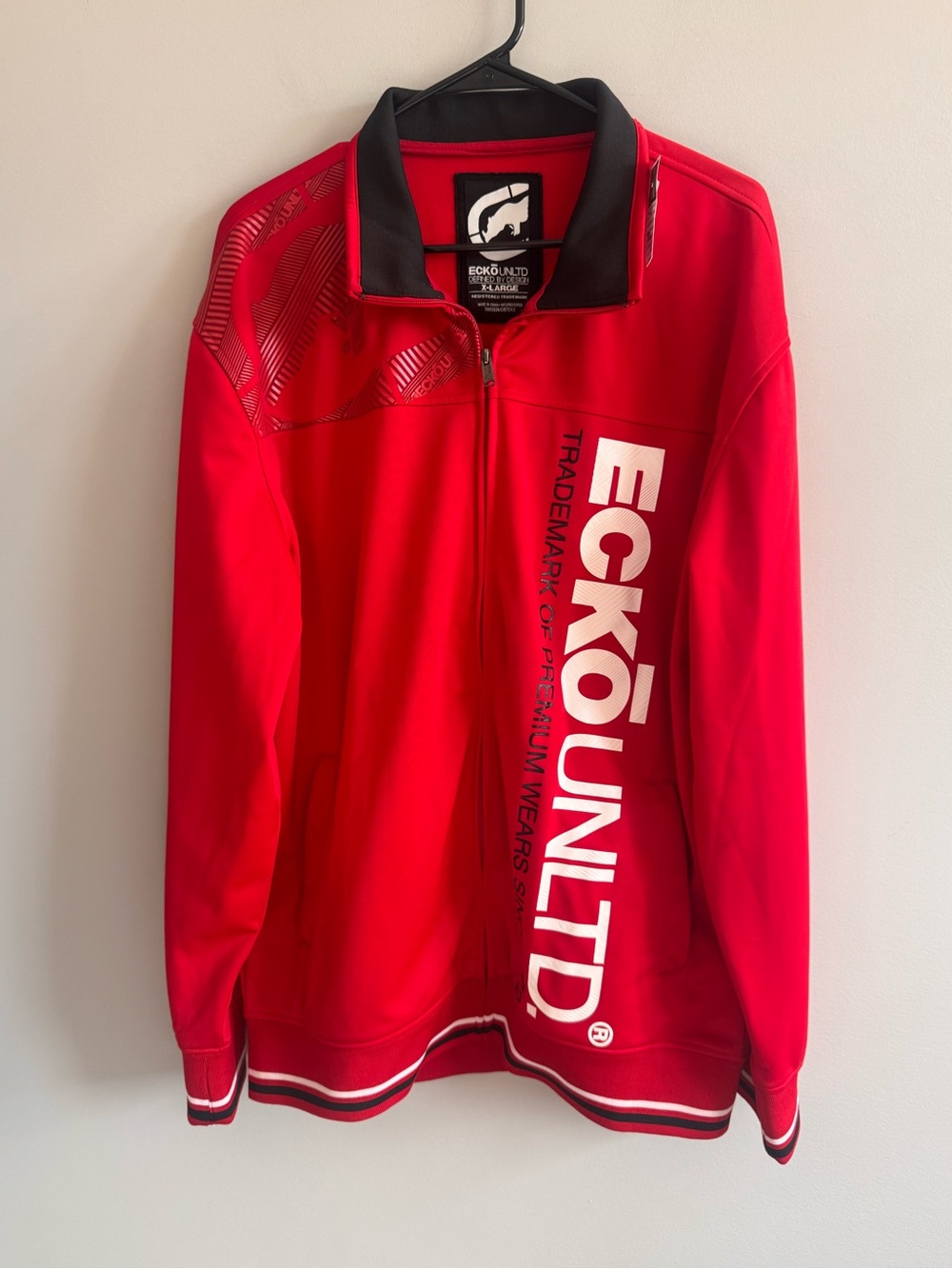 Ecko Unltd Men's XL Red Black Full Zip Track Jacket Logo Streetwear Y2K